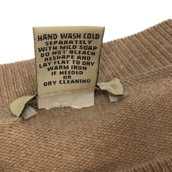 Vertical Design Cashmere Wool Blend Sweater Long Sleeve Beige Size M Elbow Patch - Picture 7 of 8